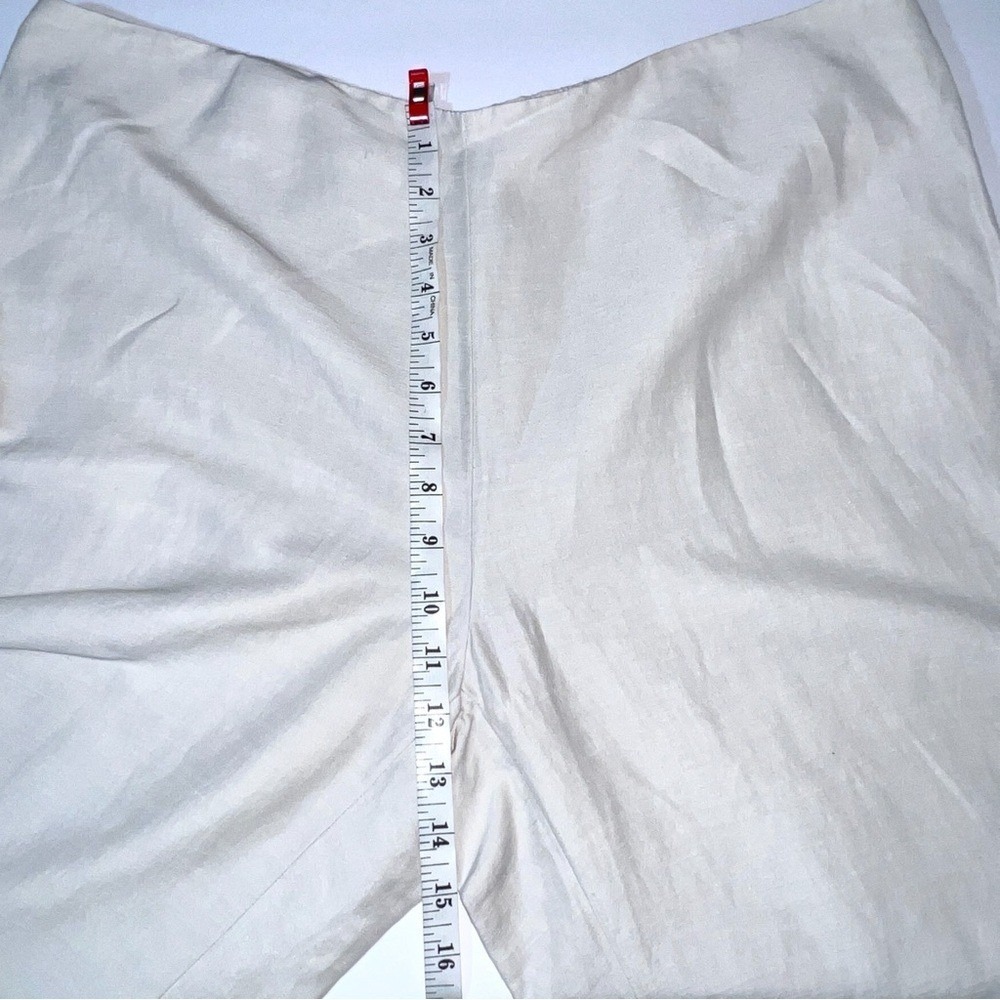 Eileen Fisher Ivory Linen Silk Woman Cropped Pants Size Large Side Zip Wide Leg - Picture 9 of 14